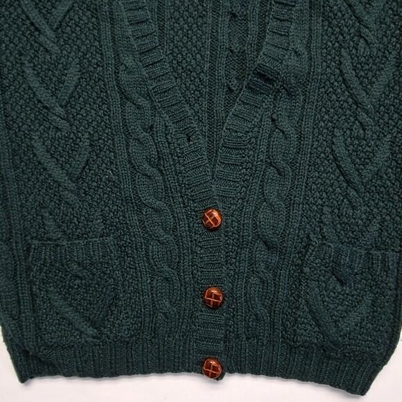 Vintage L.L. Bean Wool Cardigan Cable Knit Green Button Womens Small Sweater - Picture 3 of 12
